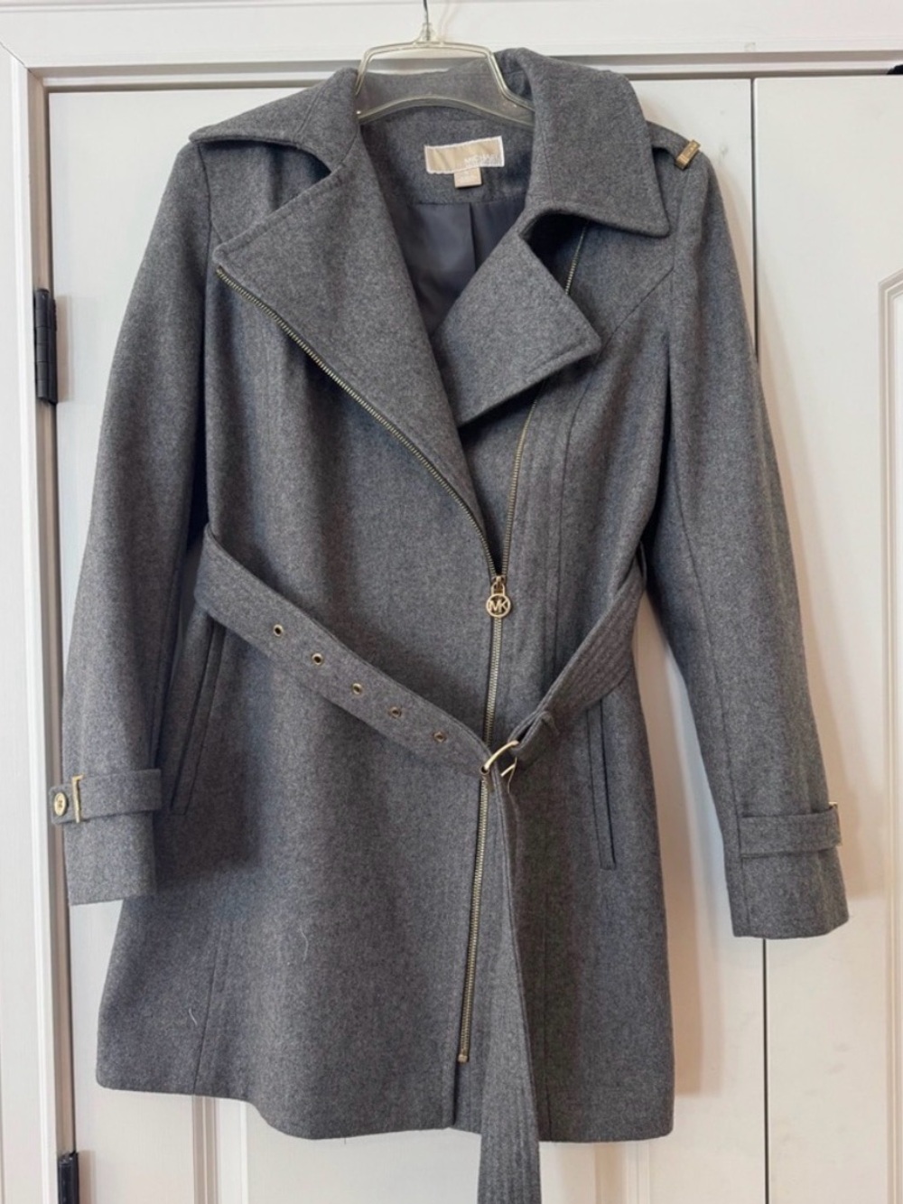 Michael Kors Gray Belted Wool-Blend Trench Coat